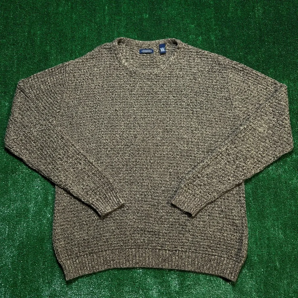 Vintage Consensus Sweater Waffle Knit Cotton Crewneck Brown Green Mens Large